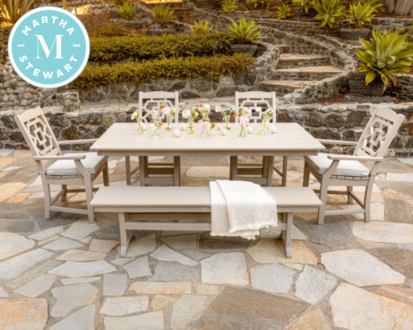 Chinoiserie 6-Piece Farmhouse Dining Set with Bench Outdoor Dining Furniture